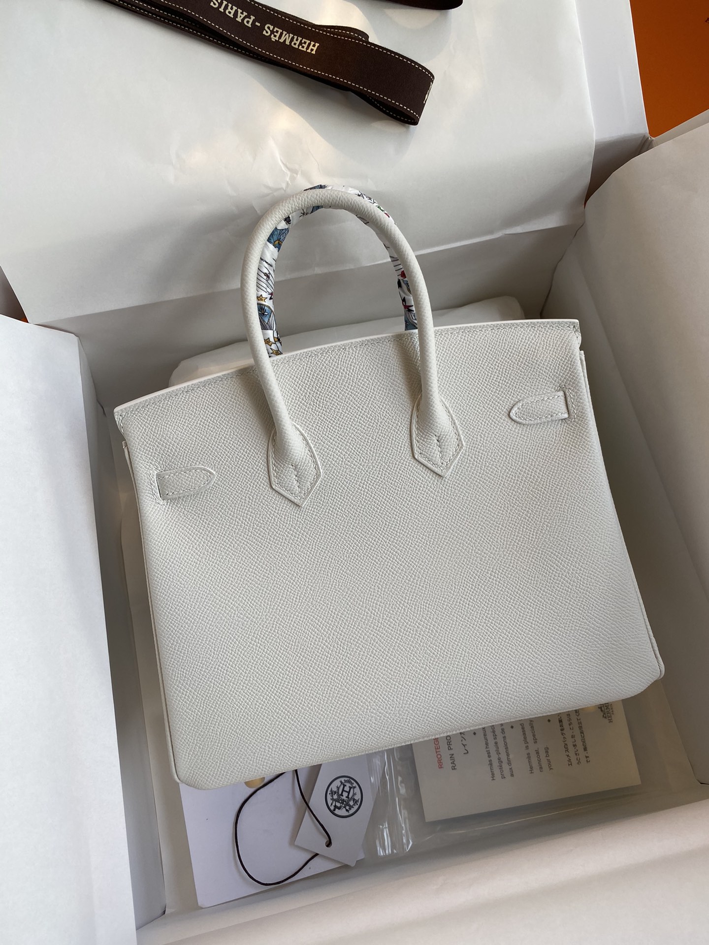 Hermes Birkin 25CM Epsom Leather Handbag Snow White